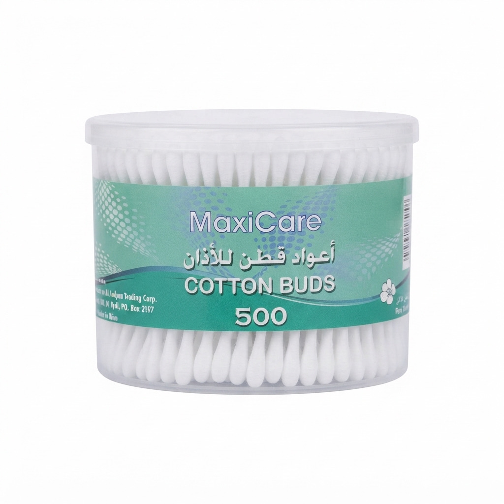 اعواد اذان قطنية ماكسي كير 500 حبة بلاستيك