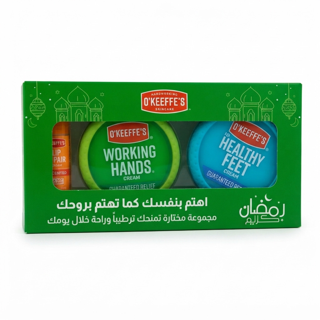مجموعة العناية اوكفيز مرطب شفاة + كريم للأقدام الصحية + كريم للأيدي العاملة — اوكيفس